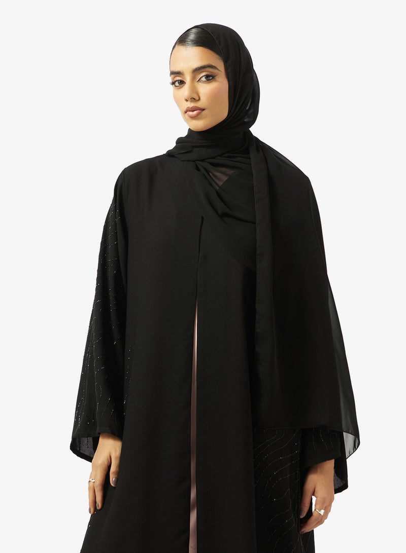 hayas closet Black Embellished Abaya With Sheila - Image 3